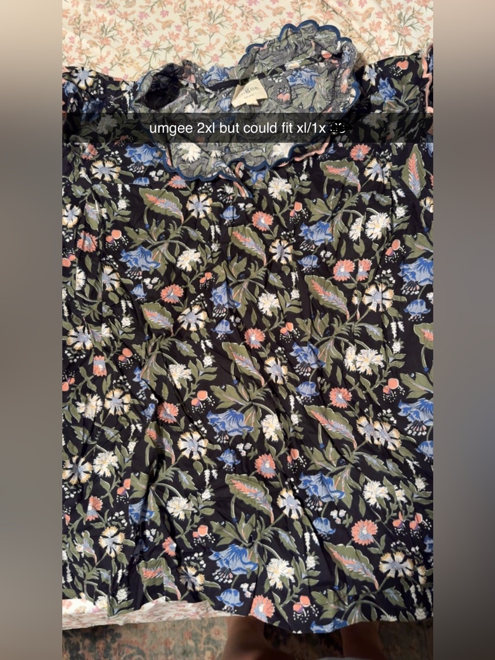 Floral Black Top with Blue & Coral Blooms